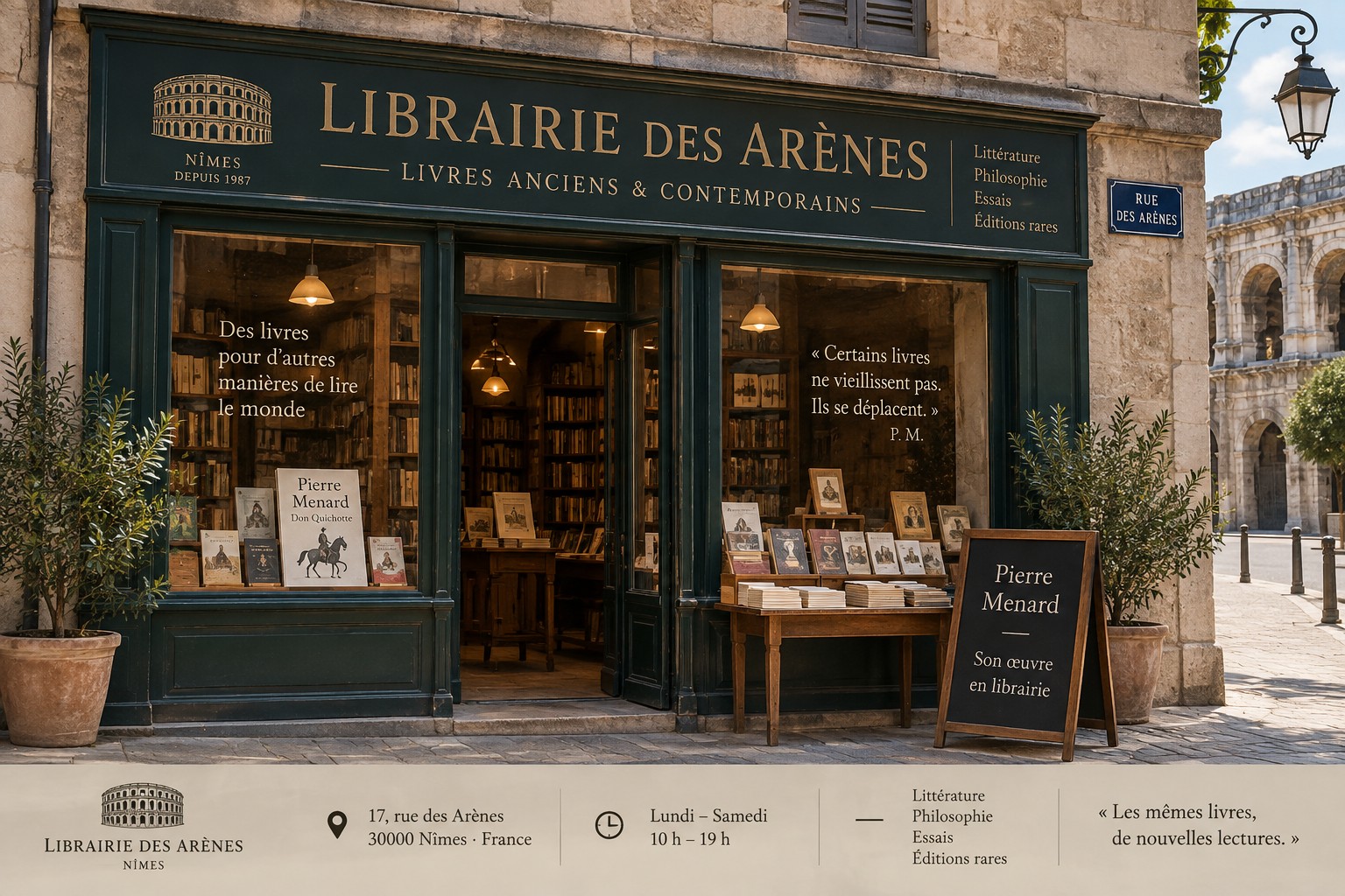 Fachada de la Librairie des Arènes en Nîmes